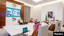 沙特阿拉伯的国王萨勒曼11月21日在第15届G20峰会上致开幕辞。