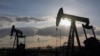 Sebuah pompa angguk tengah mengekstraksi minyak mentah di lapangan minyak tua di Emlichheim, Jerman, 18 Maret 2022. (Foto: AP)