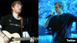 Ed Sheeran (kiri) dan Justin Bieber saat merilis singel kolaborasi mereka "I Don’t Care". (Foto: dok).