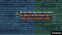 랜섬웨어 공격을 당한 컴퓨터 화면 예시.