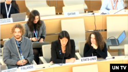 2024년 11월 7일 스위스 제네바 유엔 본부에서 진행된 북한 인권에 대한 네 번째 보편적 정례검토(UPR) 심사에서 줄리 터너 미 국무부 북한인권특사가 발언하고 있다. (사진출처= UNTV 스크린샷)