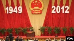 中国领导人在2012年10月1日庆祝中共成立中华人民共和国63周年(美国之音东方拍摄)