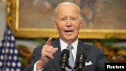 Presiden AS Joe Biden memberikan pernyataan setelah pemberontak Suriah mengumumkan bahwa mereka telah menggulingkan Bashar al-Assad, di Gedung Putih, Washington DC, Minggu 8 Desember 2024.