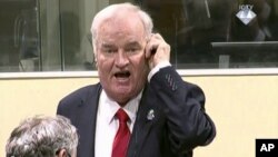 Mantan panglima militer Serbia Ratko Mladic berteriak-teriak marah saat dinyatakan bersalah atas kejahatan genosida di Den Haag, hari Rabu (22/11).