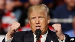 美国总统候选人川普在印第安纳州发表演说（2016年5月1日）